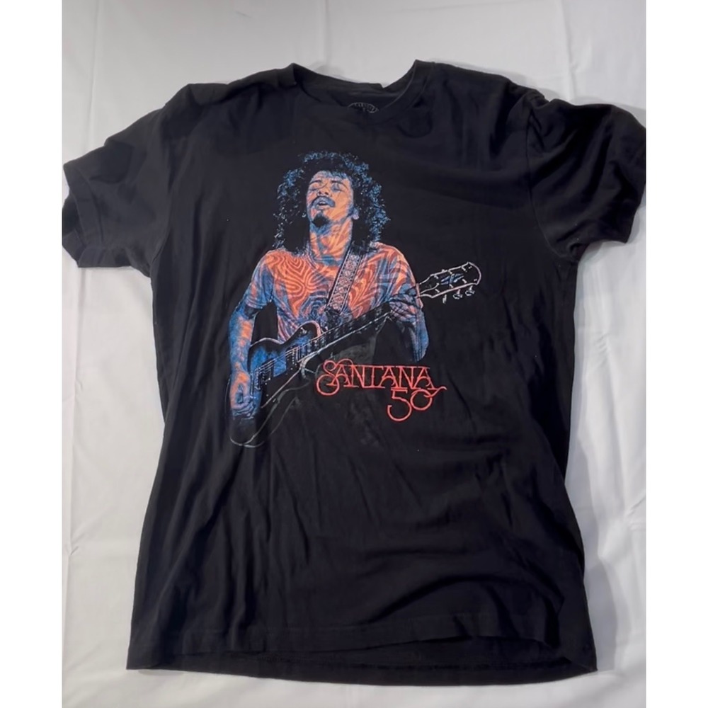 Santana 50th Anniversary Graphic T-Shirt Black Mens Size Medium 100% Cotton